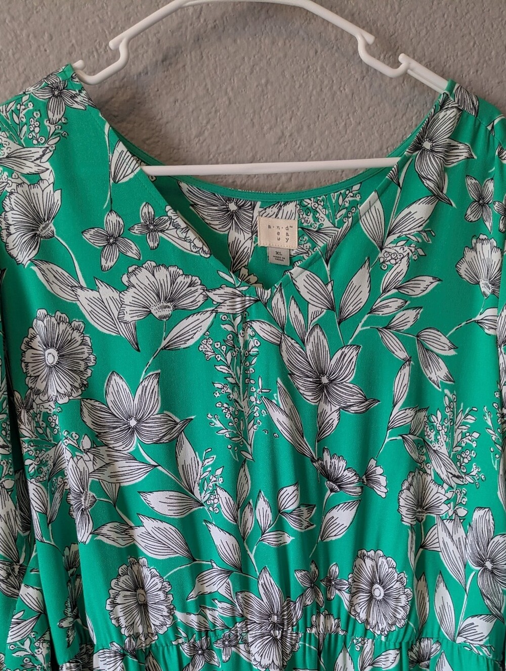 NWT a new day Teal Floral V-Neck Long Sleeve Dress L/XL - Picture 7 of 8